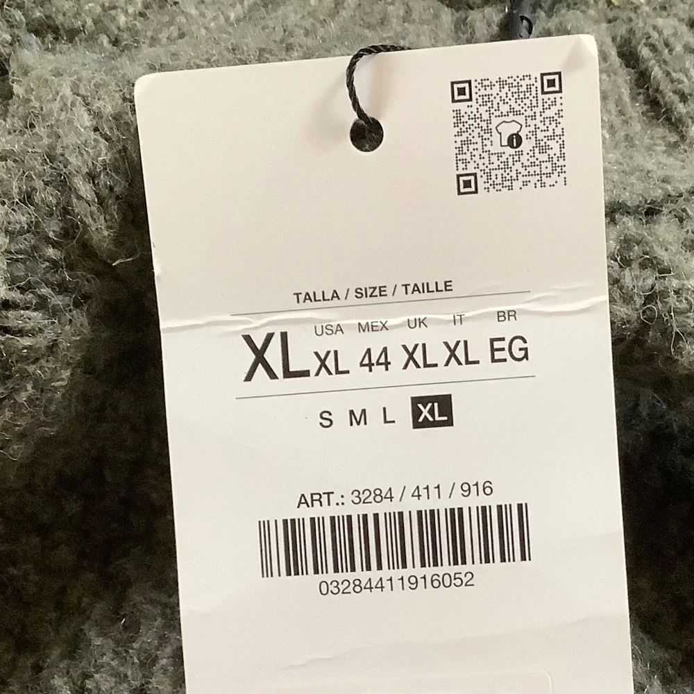 ZARA Men Cable Knit Sweater Gray Green SZ XL